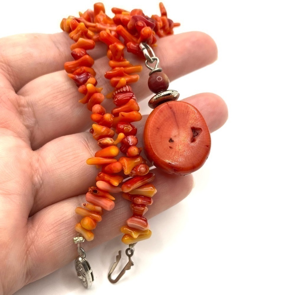 Coral Necklace Artisan Vintage 17” Pendant